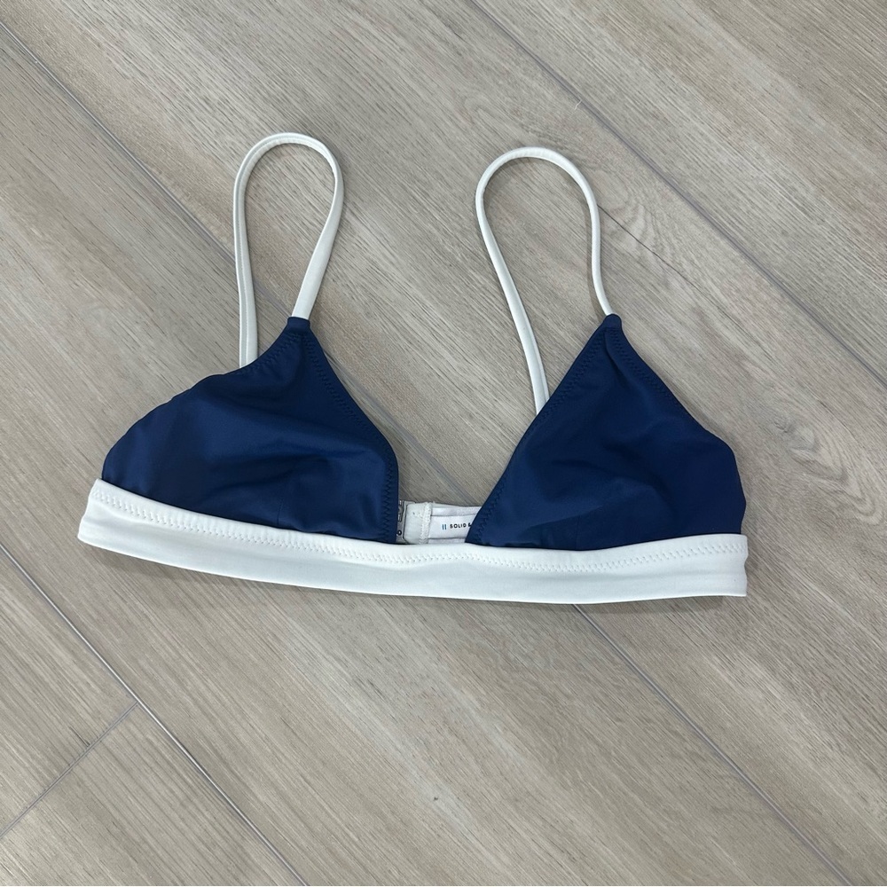 SOLID & STRIPED Navy and White Triangle Bikini Top
